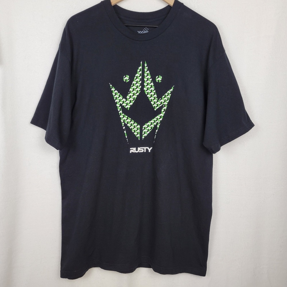Rusty Surfboards Crown Logo Graphic T-Shirt XL Black Cotton Short‎ Sleeve Tee